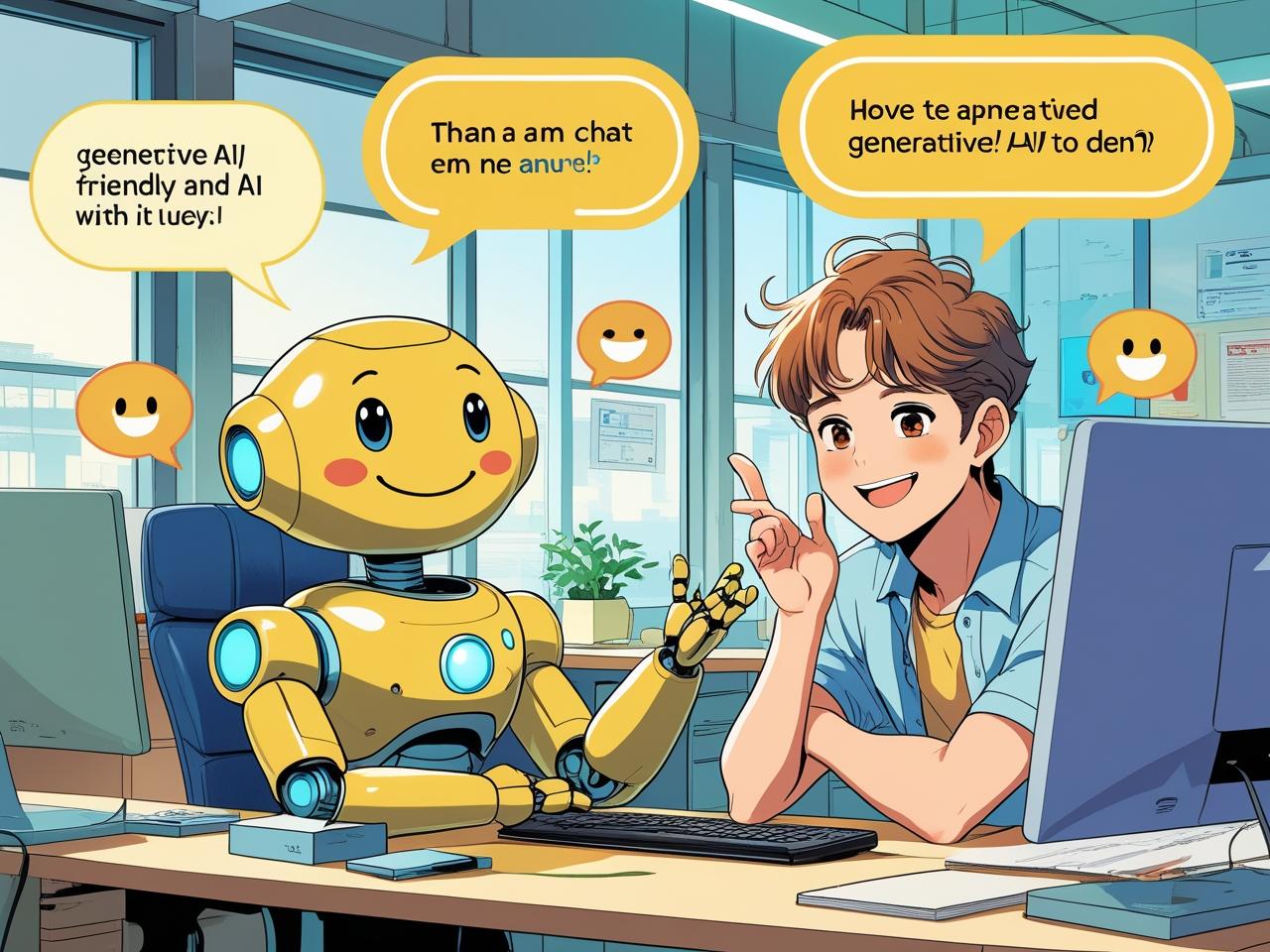 生成AI 会話｜人間とAIが自然な会話を楽しむ様子のイラスト